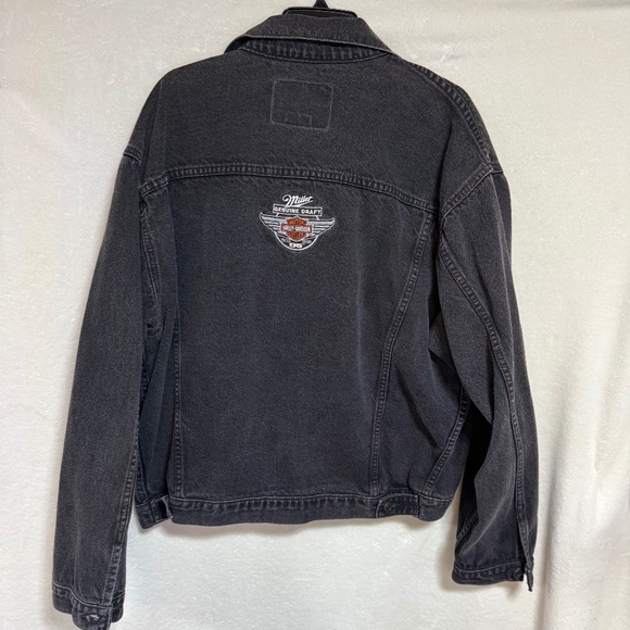 Harley Davidson Jean Jacket Men’s XL Miller Genuine Draft Pockets Denim Black - Picture 9 of 10